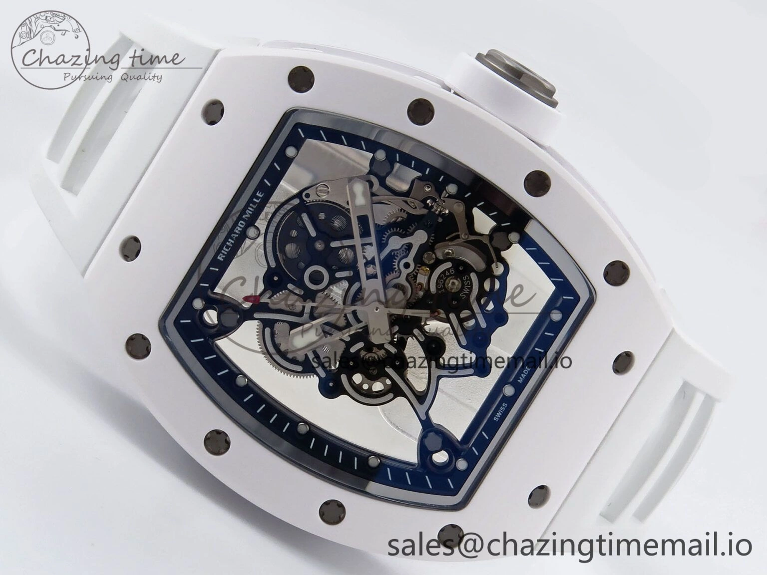 SoftTouch RM055 White Ceramic ZF 1:1 Best Edition on White Rubber Strap RMUL2 Super Clone 9248