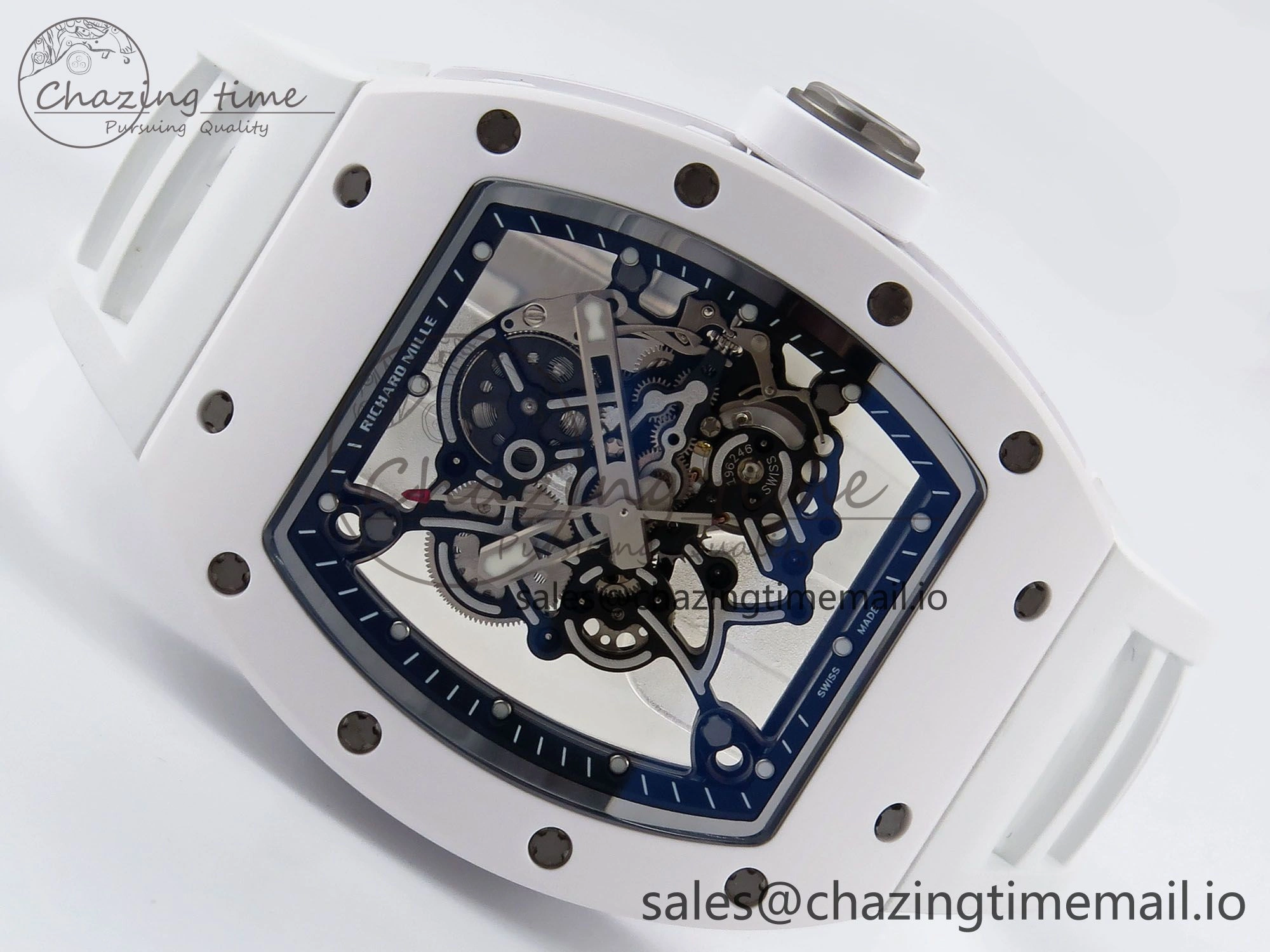 SoftTouch RM055 White Ceramic ZF 1:1 Best Edition on White Rubber Strap RMUL2 Super Clone 9248