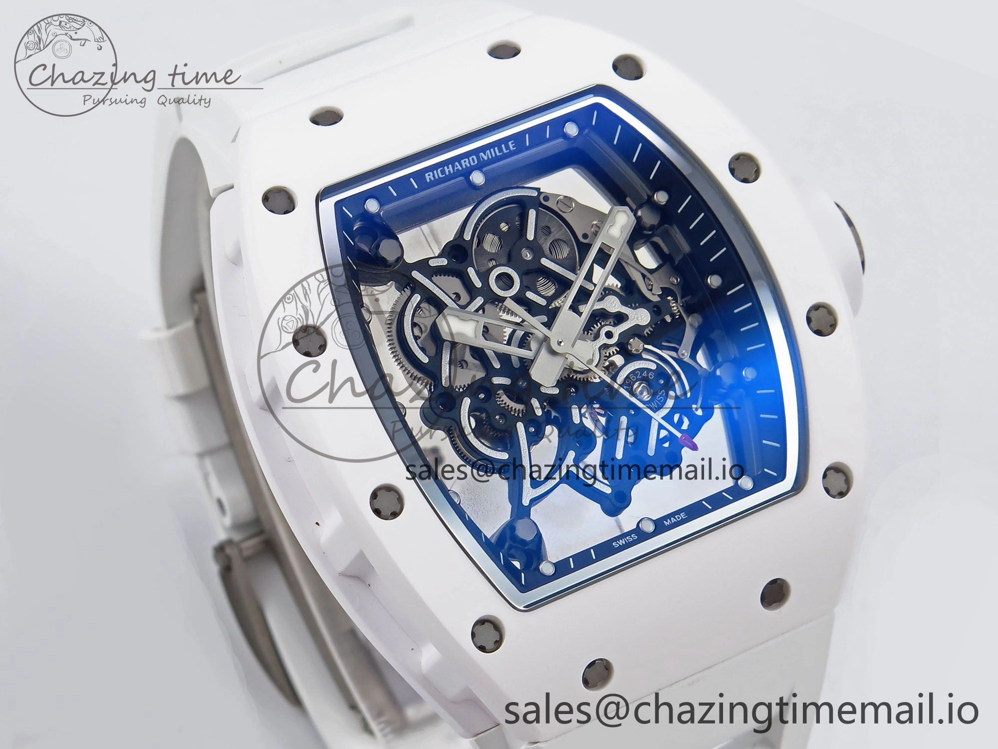 SoftTouch RM055 White Ceramic ZF 1:1 Best Edition on White Rubber Strap RMUL2 Super Clone 9248