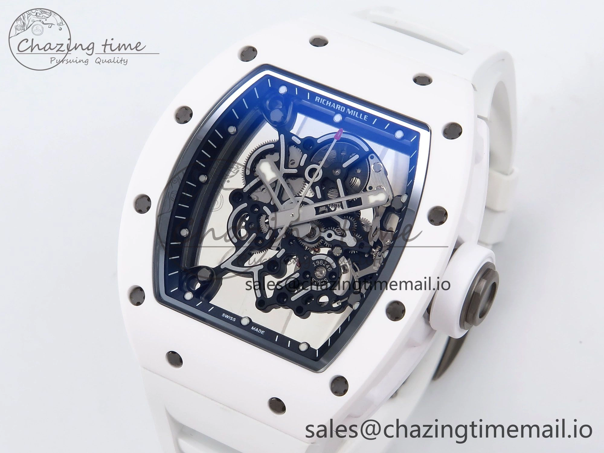 SoftTouch RM055 White Ceramic ZF 1:1 Best Edition on White Rubber Strap RMUL2 Super Clone 9248