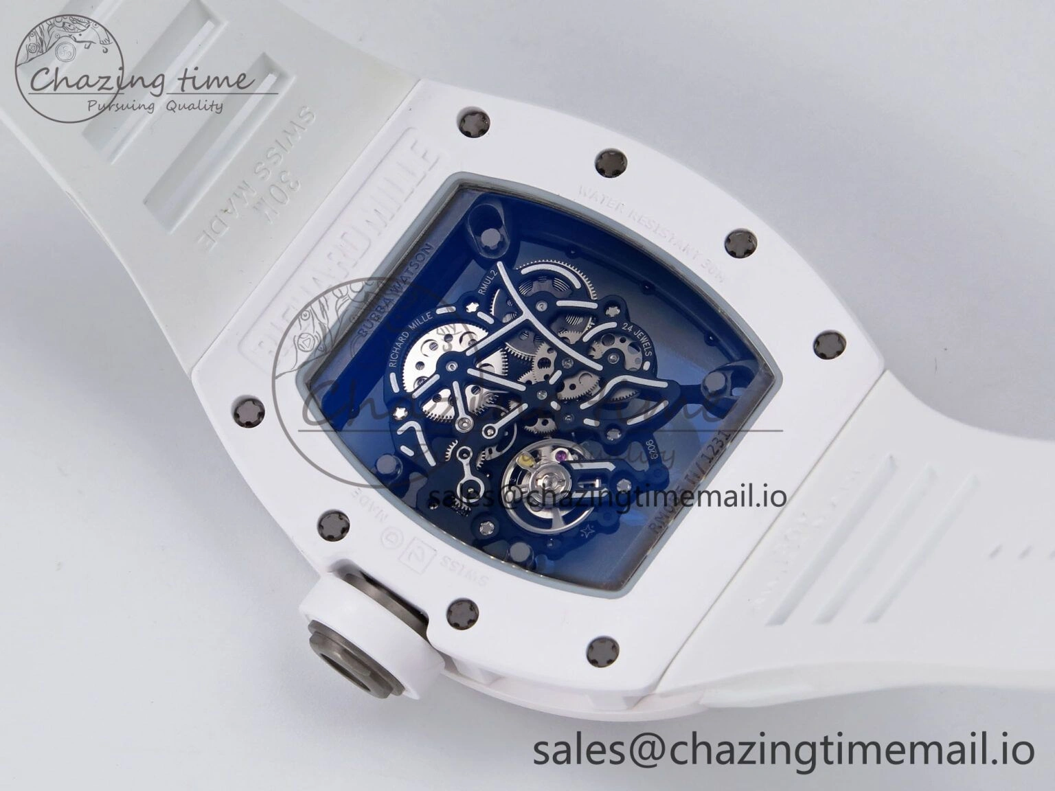 SoftTouch RM055 White Ceramic ZF 1:1 Best Edition on White Rubber Strap RMUL2 Super Clone 9248