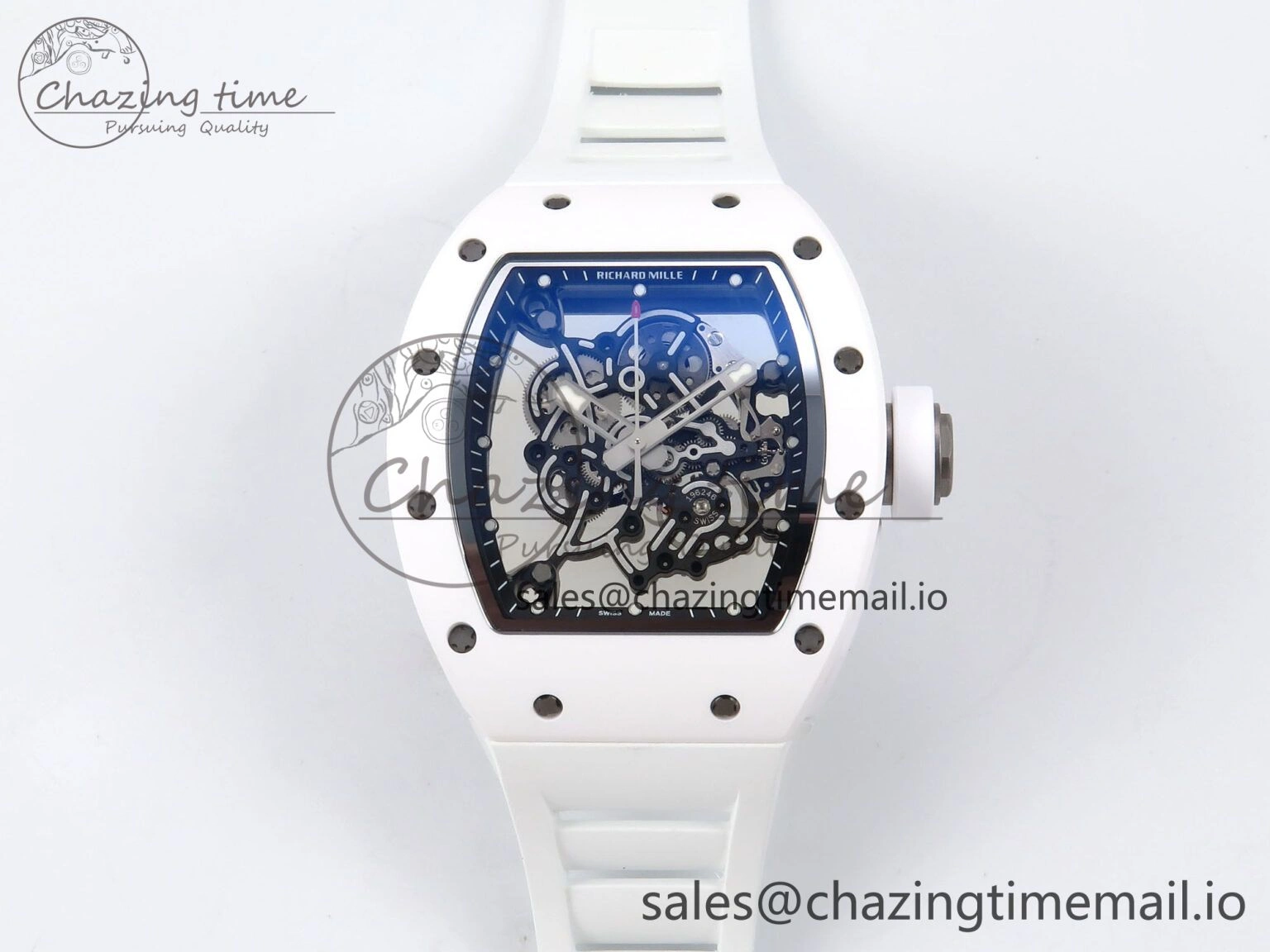 SoftTouch RM055 White Ceramic ZF 1:1 Best Edition on White Rubber Strap RMUL2 Super Clone 9248