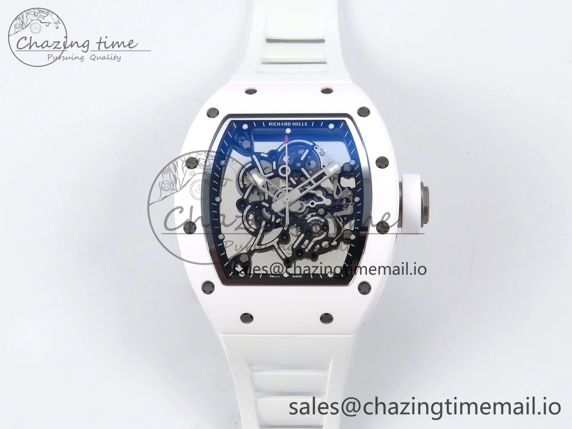 SoftTouch RM055 White Ceramic ZF 1:1 Best Edition on White Rubber Strap RMUL2 Super Clone 9248