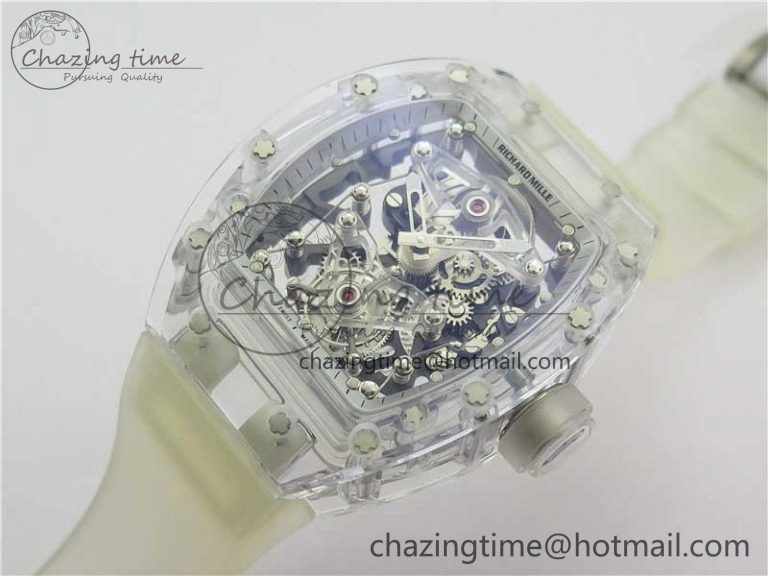 SunProtective RM056-02 Transparent Tourbillon EURF Best Edition Skeleton Dial on Rubber Strap V 9395