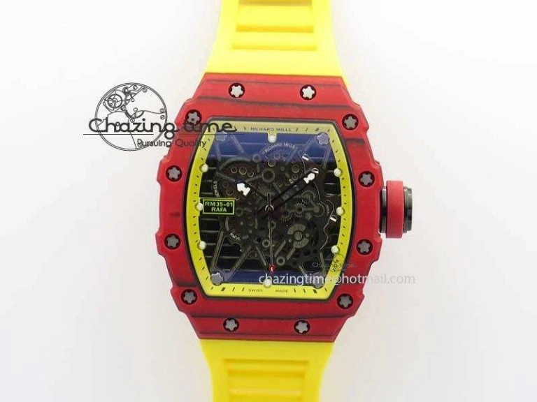 RM056 RMF Yellow Inner Bezel Skeleton Dial On Transparent Rubber Strap MIYOTA Affordable 9582