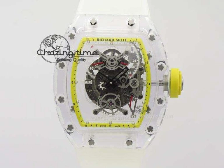 RM056 RMF Yellow Inner Bezel Skeleton Dial On Transparent Rubber Strap MIYOTA Affordable 9582