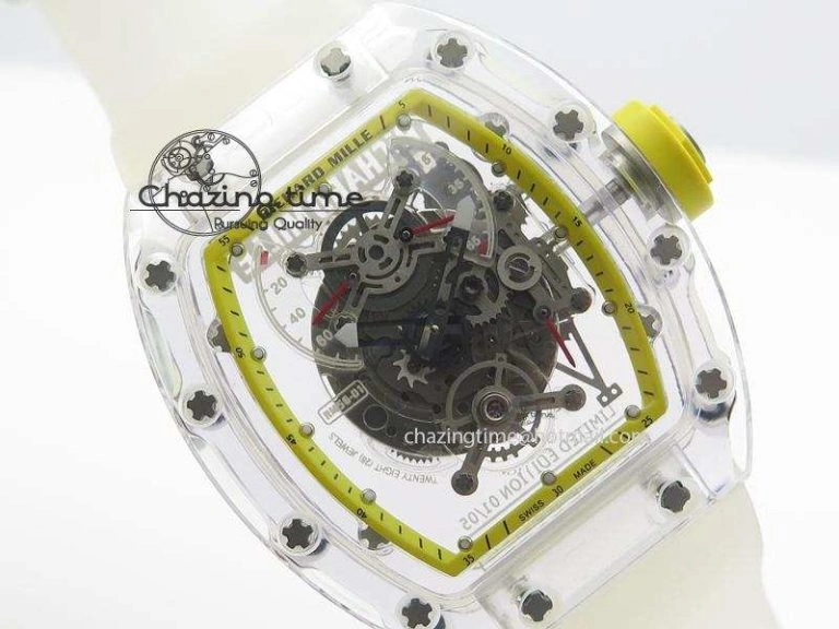 RM056 RMF Yellow Inner Bezel Skeleton Dial On Transparent Rubber Strap MIYOTA Affordable 9582
