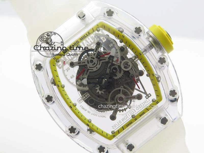 RM056 RMF Yellow Inner Bezel Skeleton Dial On Transparent Rubber Strap MIYOTA Affordable 9582