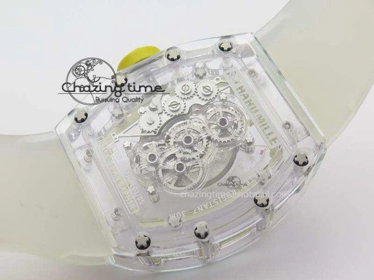 RM056 RMF Yellow Inner Bezel Skeleton Dial On Transparent Rubber Strap MIYOTA Affordable 9582