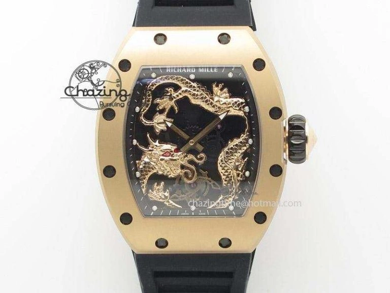 RM057 Dragon-Jackie Chan RG Rose Gold Dragon Dial On Black Rubber Strap A Refined 9588
