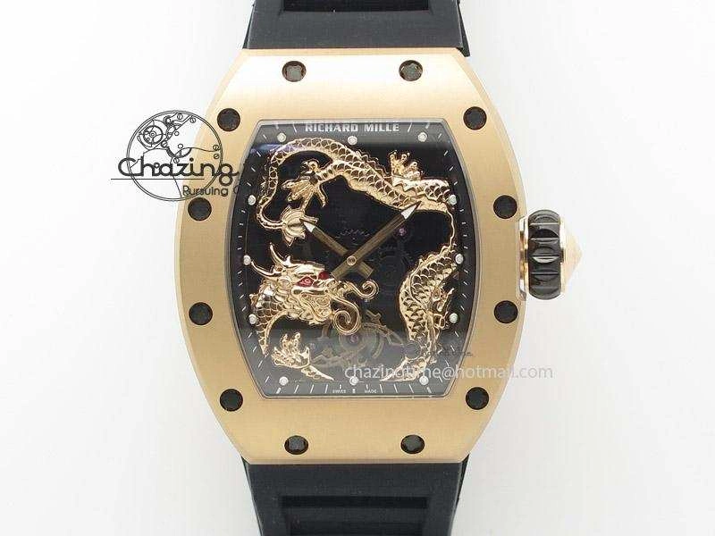 RM057 Dragon-Jackie Chan RG Rose Gold Dragon Dial On Black Rubber Strap A Refined 9588