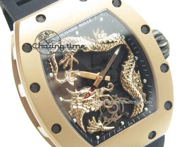 RM057 Dragon-Jackie Chan RG Rose Gold Dragon Dial On Black Rubber Strap A Refined 9588