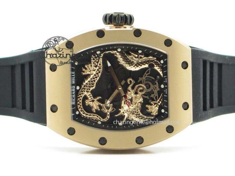 RM057 Dragon-Jackie Chan RG Rose Gold Dragon Dial On Black Rubber Strap A Refined 9588