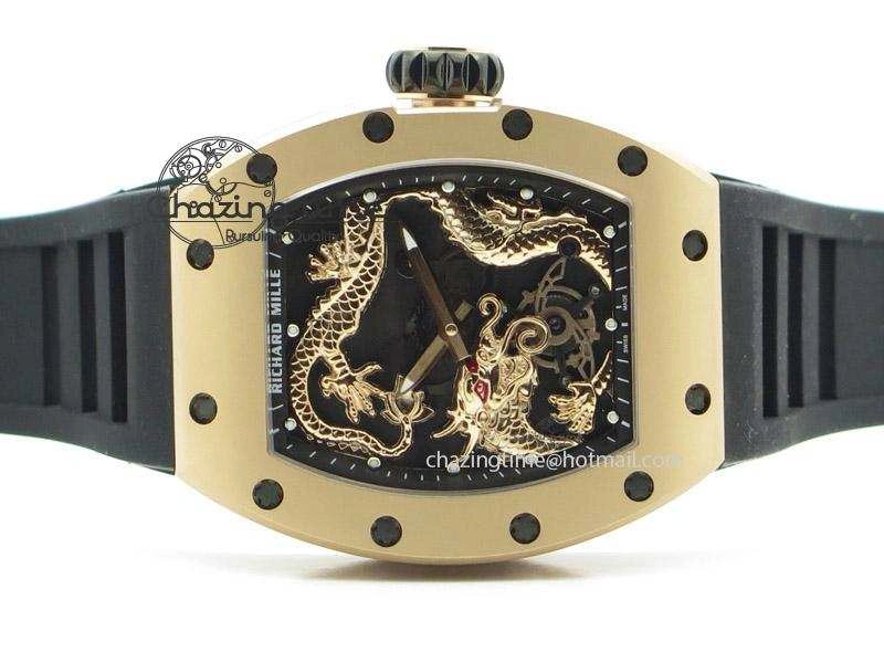 RM057 Dragon-Jackie Chan RG Rose Gold Dragon Dial On Black Rubber Strap A Refined 9588