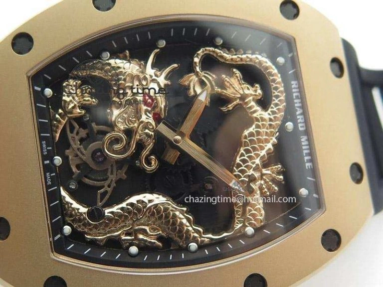 RM057 Dragon-Jackie Chan RG Rose Gold Dragon Dial On Black Rubber Strap A Refined 9588