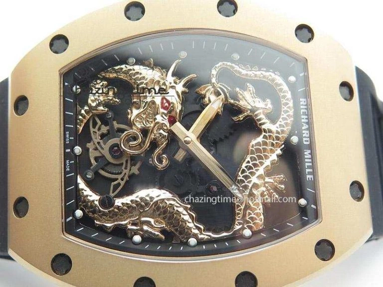 RM057 Dragon-Jackie Chan RG Rose Gold Dragon Dial On Black Rubber Strap A Refined 9588