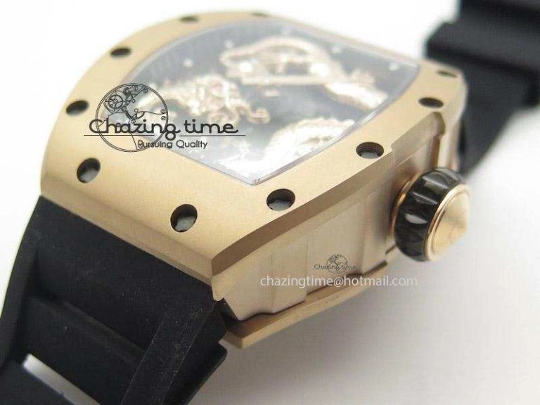 RM057 Dragon-Jackie Chan RG Rose Gold Dragon Dial On Black Rubber Strap A Refined 9588