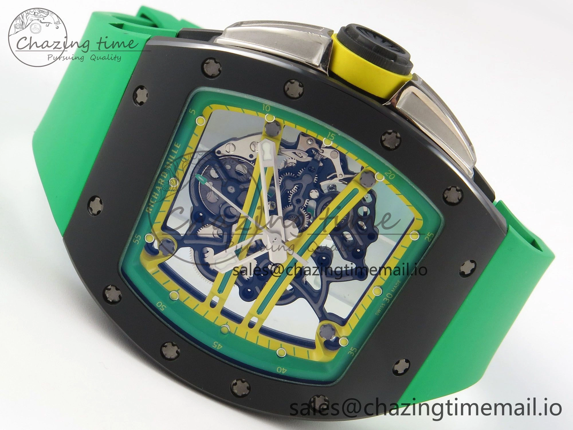 Lightweight RM061 Black Ceramic APSF 1:1 Best Edition Yellow Green Skeleton Dial on Green Rubber Strap RMUL2 Super Clone 9167