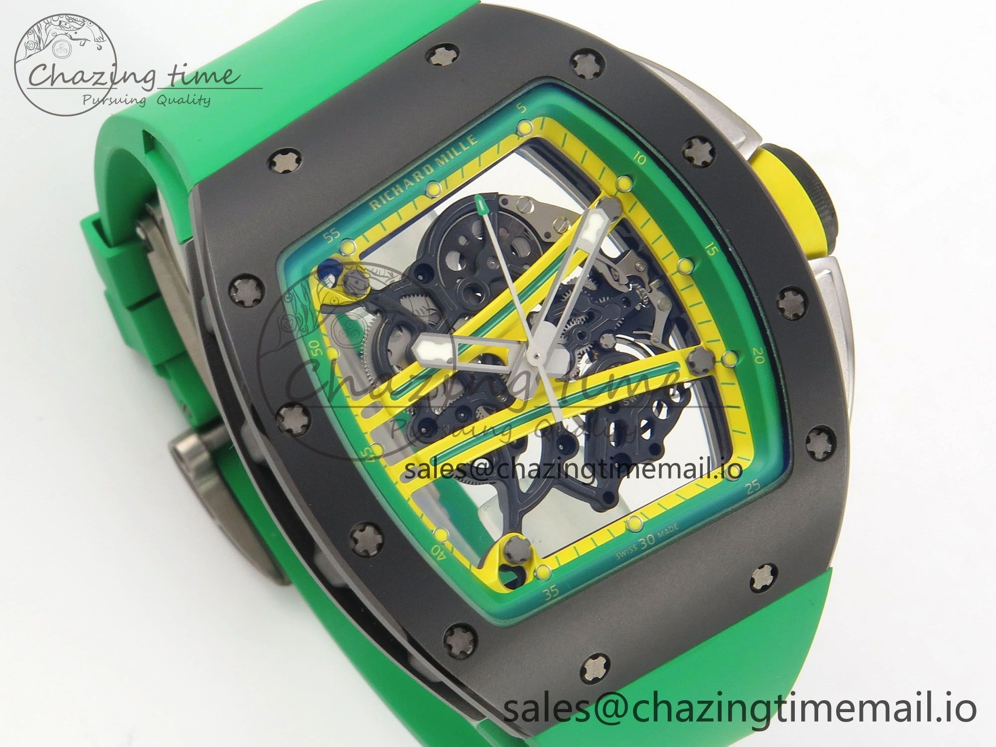 Lightweight RM061 Black Ceramic APSF 1:1 Best Edition Yellow Green Skeleton Dial on Green Rubber Strap RMUL2 Super Clone 9167