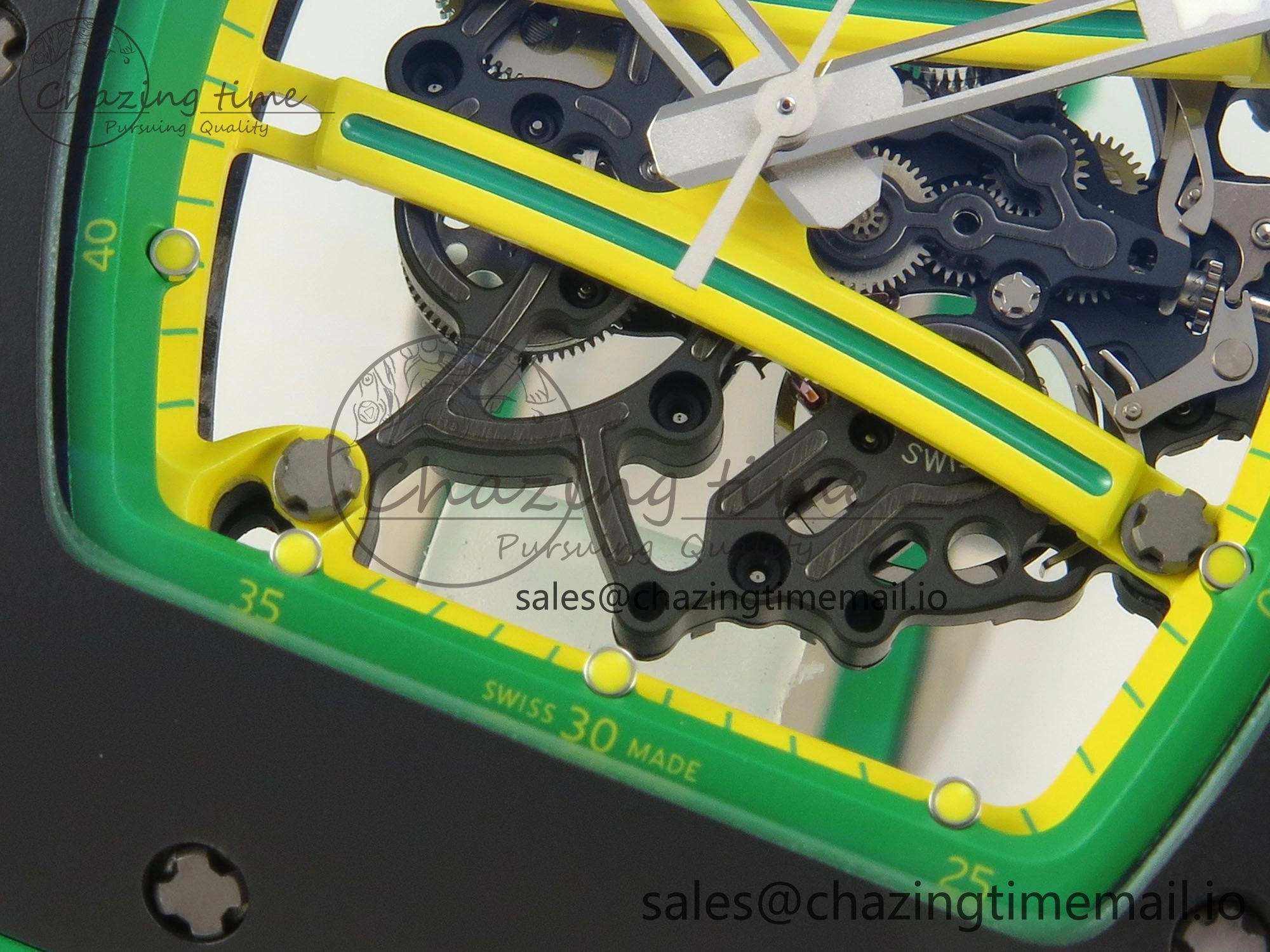 Lightweight RM061 Black Ceramic APSF 1:1 Best Edition Yellow Green Skeleton Dial on Green Rubber Strap RMUL2 Super Clone 9167