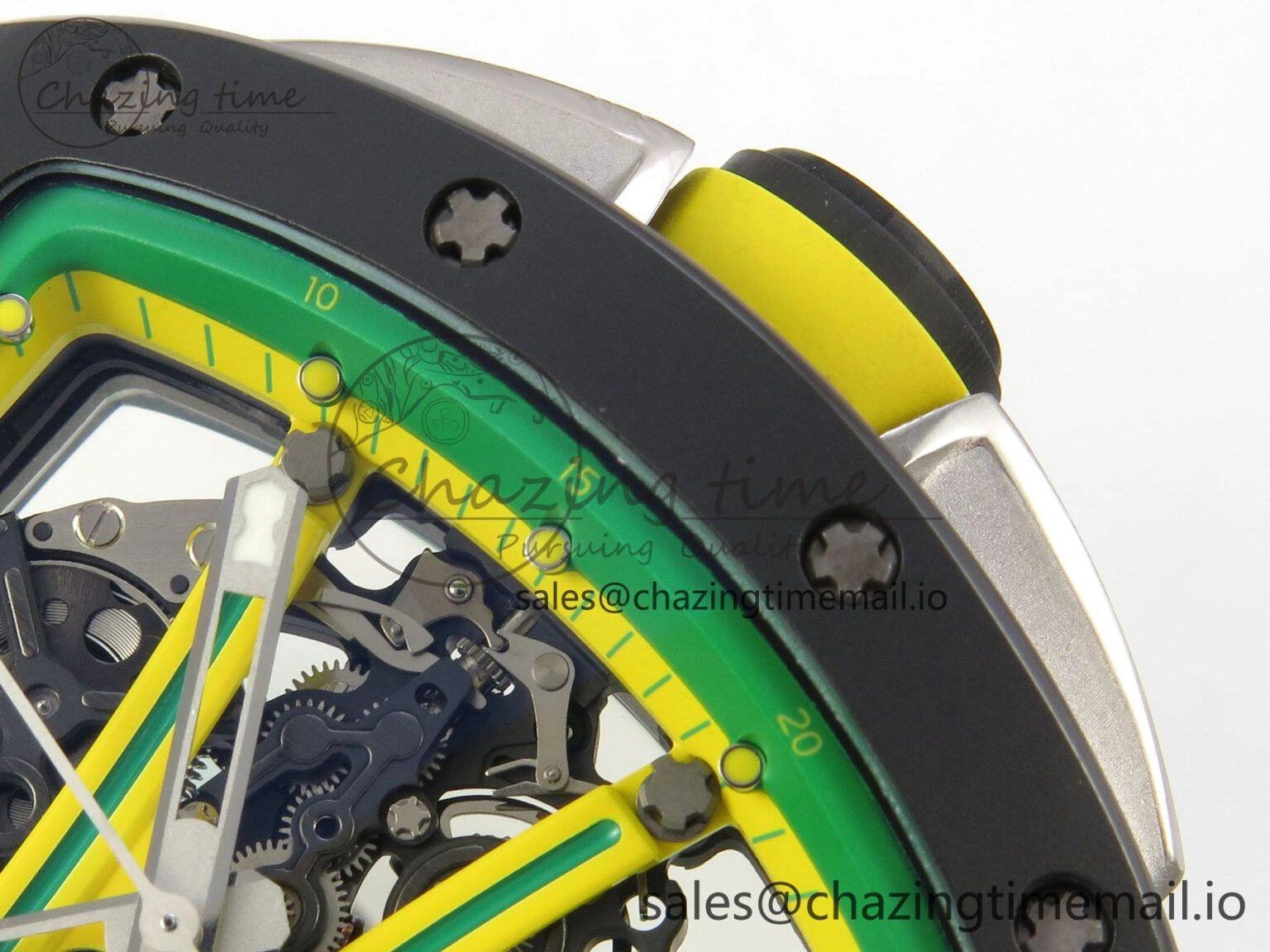 Lightweight RM061 Black Ceramic APSF 1:1 Best Edition Yellow Green Skeleton Dial on Green Rubber Strap RMUL2 Super Clone 9167