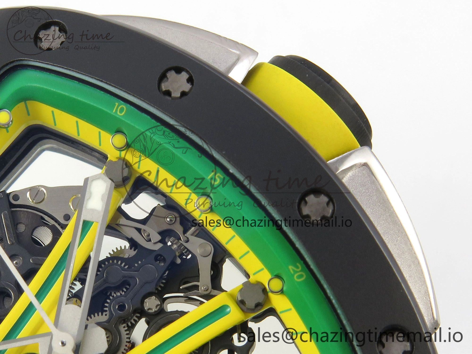 Lightweight RM061 Black Ceramic APSF 1:1 Best Edition Yellow Green Skeleton Dial on Green Rubber Strap RMUL2 Super Clone 9167