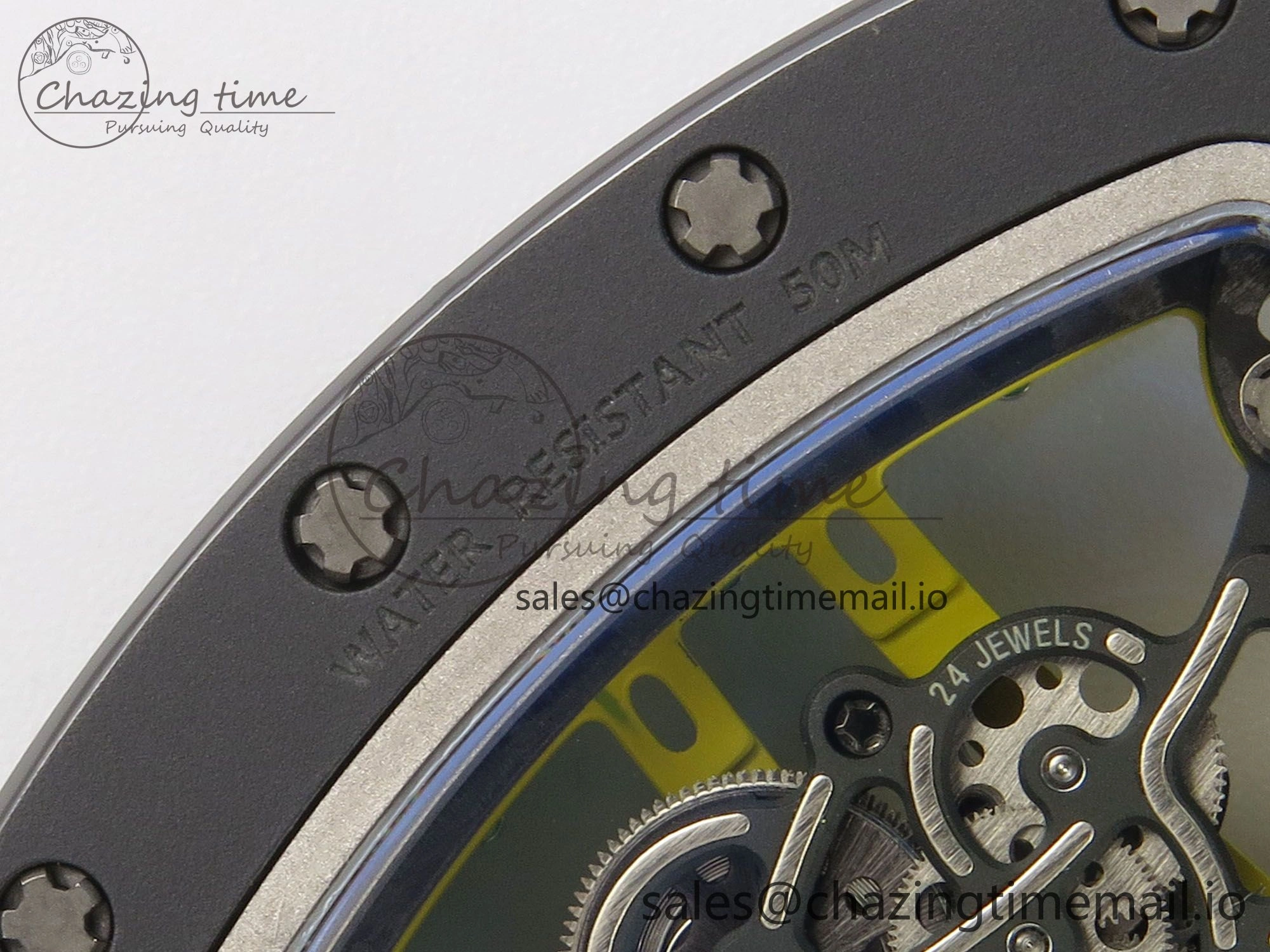 Lightweight RM061 Black Ceramic APSF 1:1 Best Edition Yellow Green Skeleton Dial on Green Rubber Strap RMUL2 Super Clone 9167