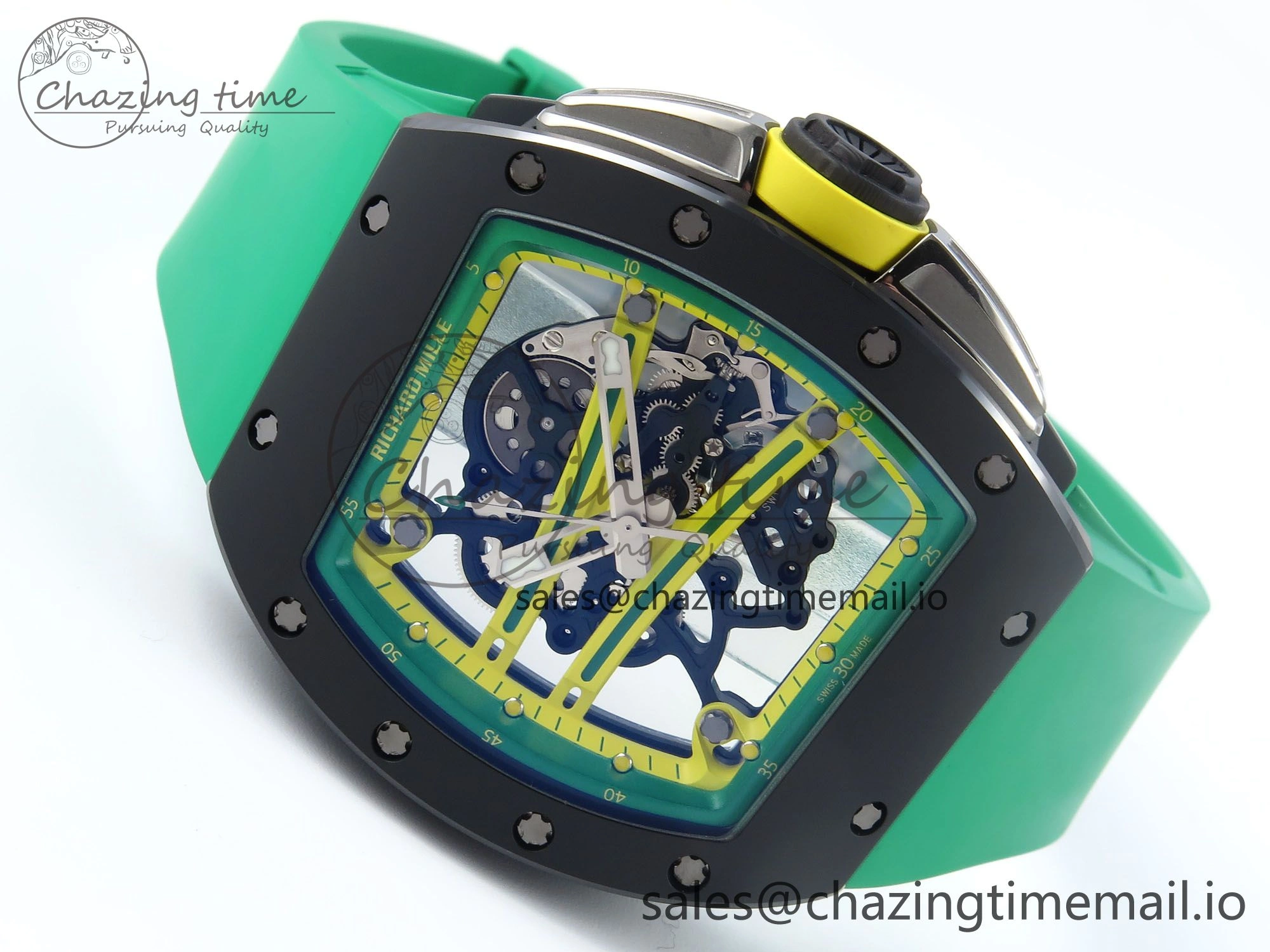RM061 Black Ceramic ZF 1:1 Best Edition on Green Rubber Strap RMUL2 Super Clone Flexible 9191