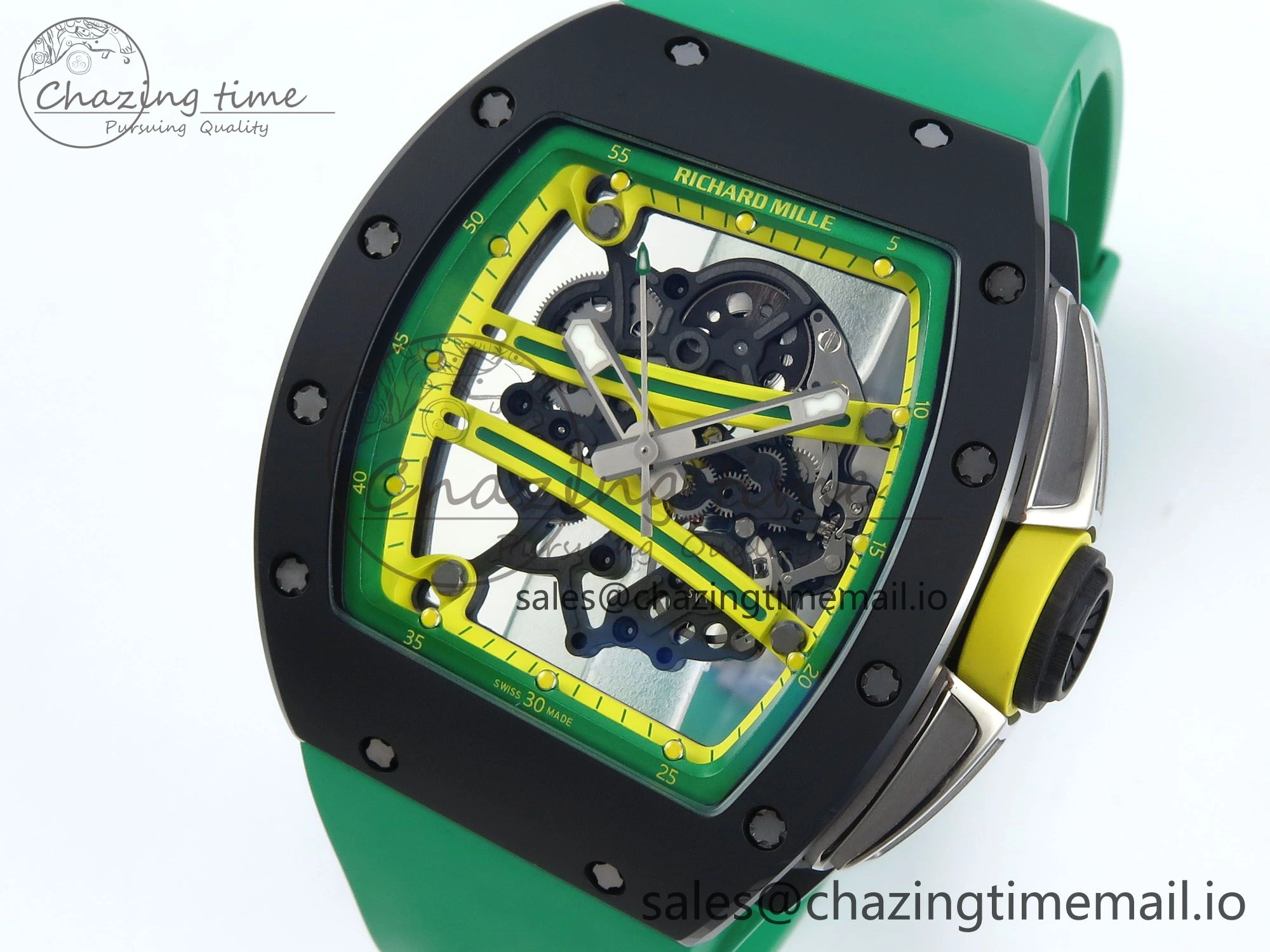 RM061 Black Ceramic ZF 1:1 Best Edition on Green Rubber Strap RMUL2 Super Clone Flexible 9191