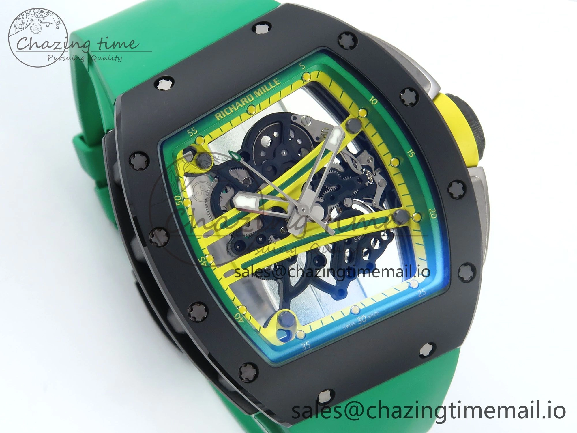 RM061 Black Ceramic ZF 1:1 Best Edition on Green Rubber Strap RMUL2 Super Clone Flexible 9191