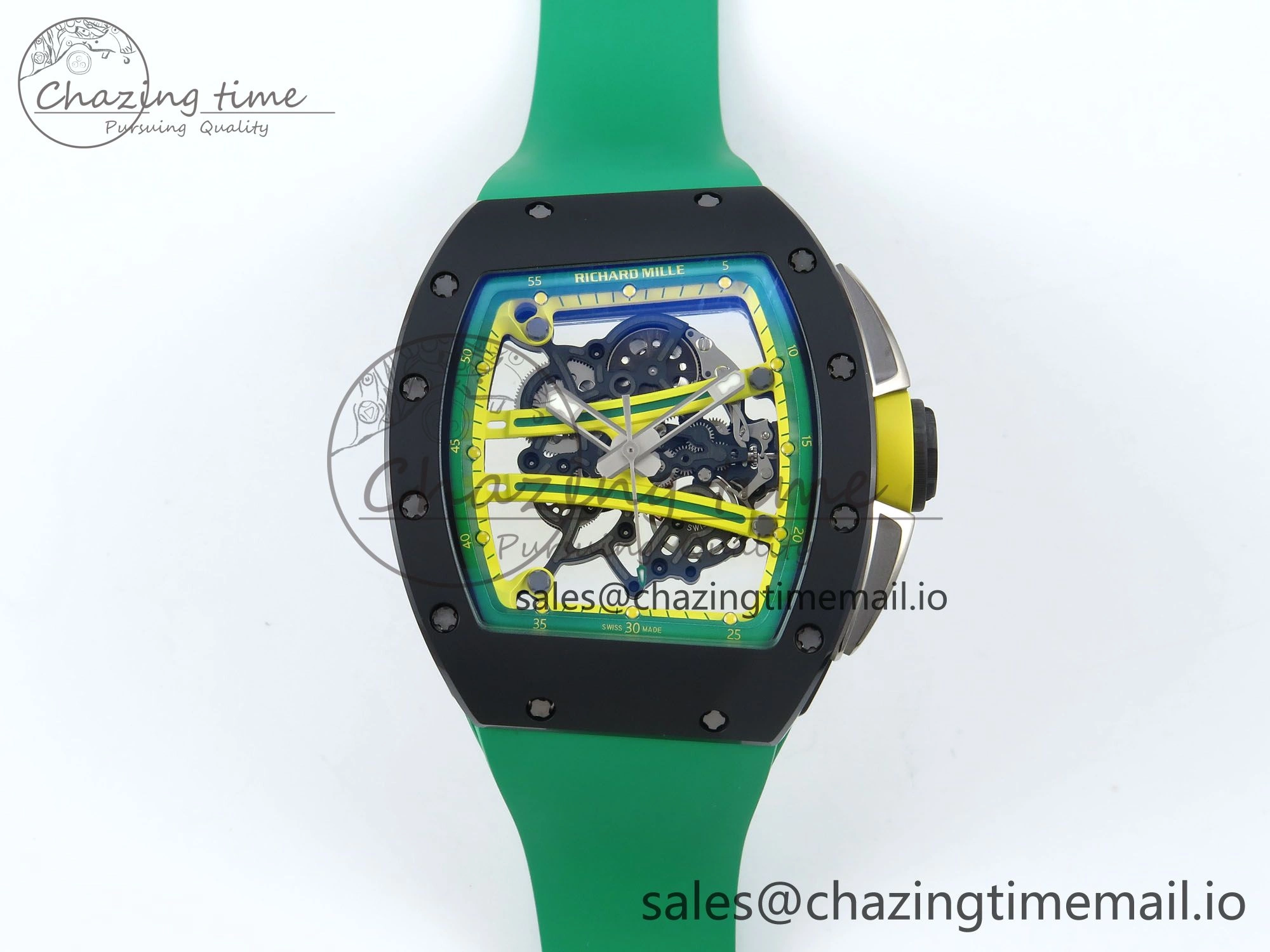 RM061 Black Ceramic ZF 1:1 Best Edition on Green Rubber Strap RMUL2 Super Clone Flexible 9191