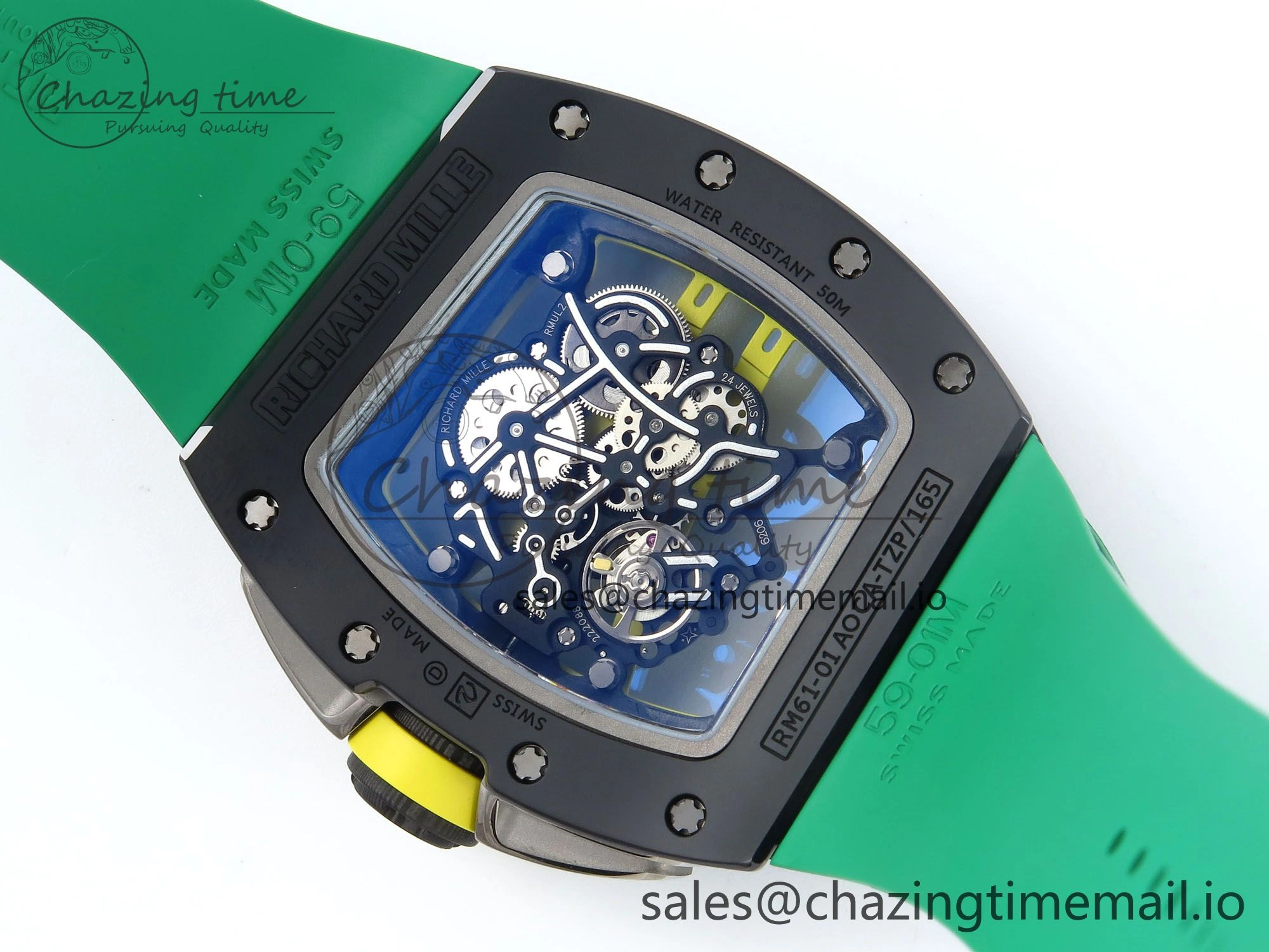 RM061 Black Ceramic ZF 1:1 Best Edition on Green Rubber Strap RMUL2 Super Clone Flexible 9191