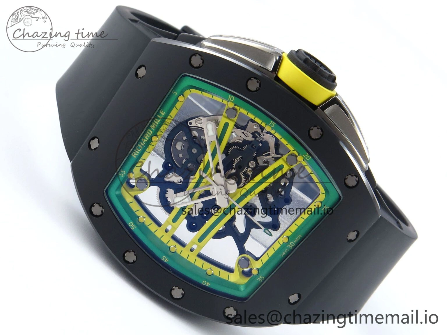 RM061 Black Ceramic ZF 1:1 Best Edition on White Rubber Strap RMUL2 Super Clone ZipUp 9208
