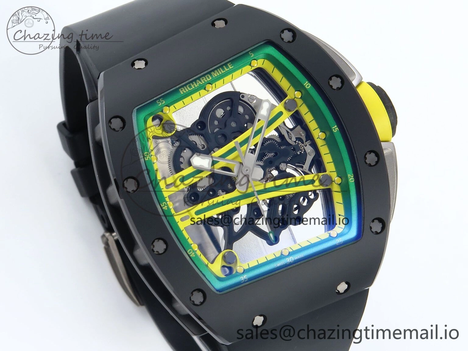 RM061 Black Ceramic ZF 1:1 Best Edition on White Rubber Strap RMUL2 Super Clone ZipUp 9208