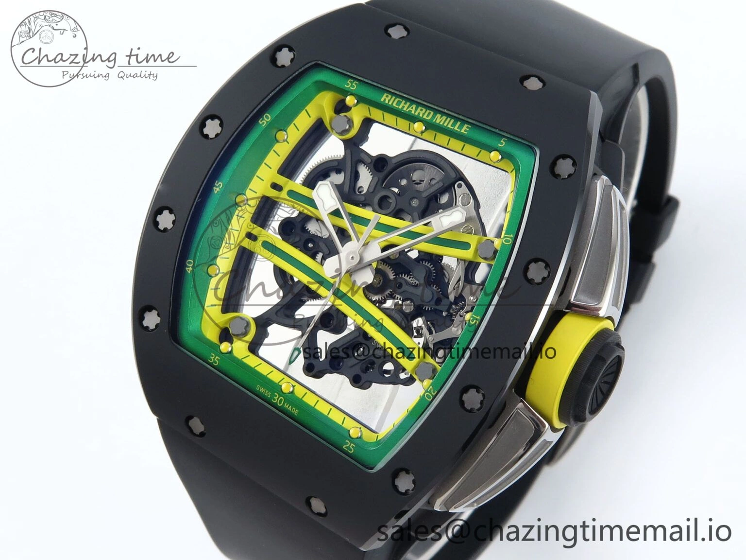RM061 Black Ceramic ZF 1:1 Best Edition on White Rubber Strap RMUL2 Super Clone ZipUp 9208