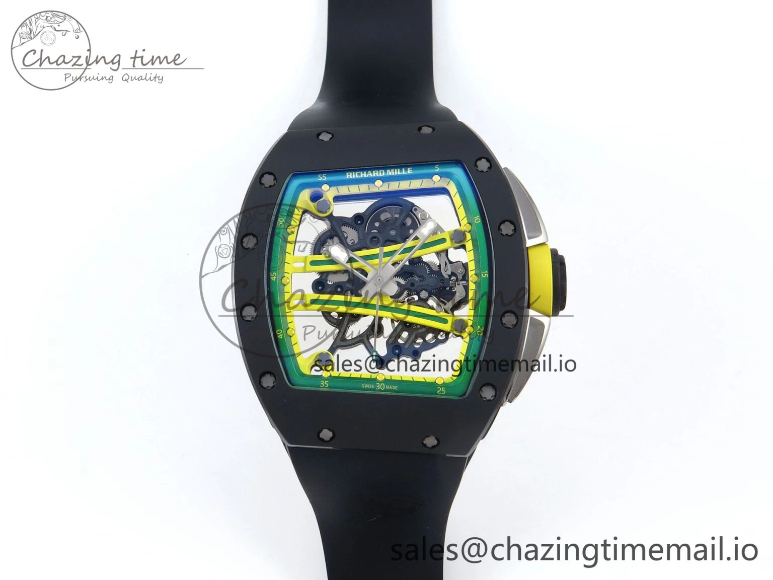 RM061 Black Ceramic ZF 1:1 Best Edition on White Rubber Strap RMUL2 Super Clone ZipUp 9208