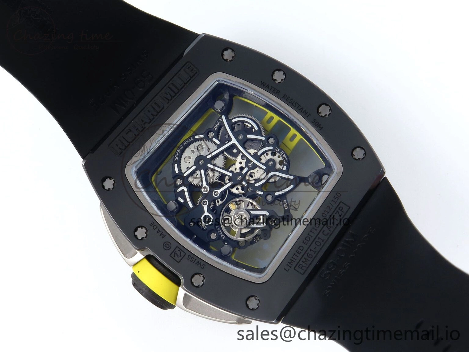 RM061 Black Ceramic ZF 1:1 Best Edition on White Rubber Strap RMUL2 Super Clone ZipUp 9208