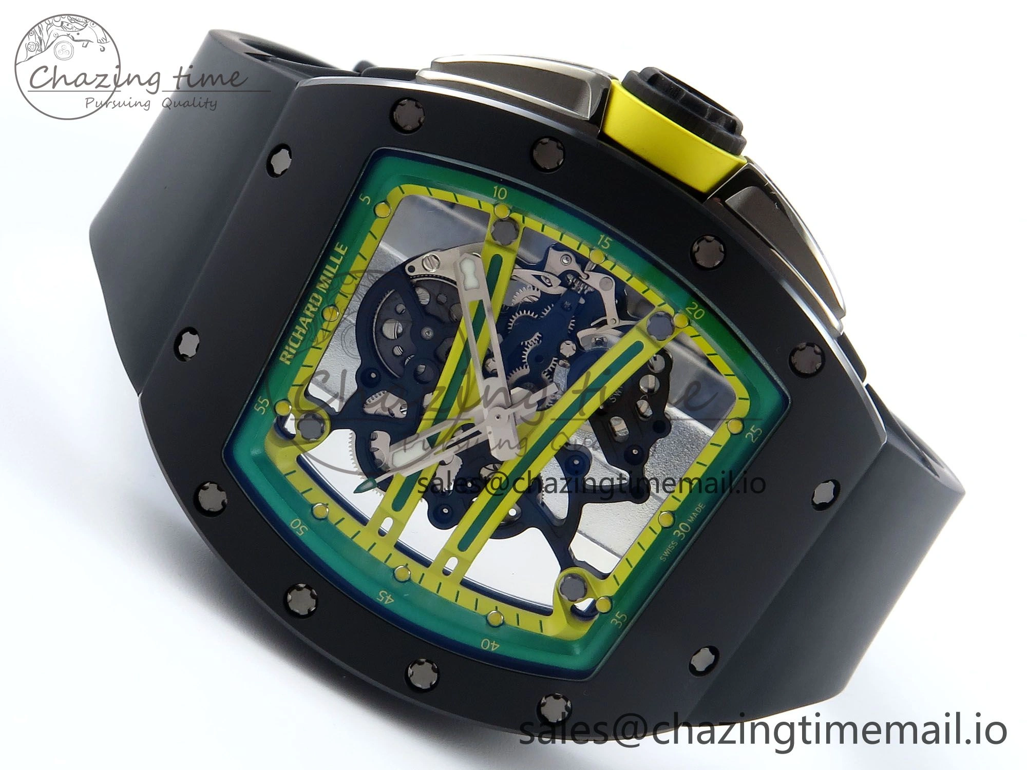 RM061 Black Ceramic ZF 1:1 Best Edition on White Rubber Strap RMUL2 Super Clone AllSeason 9188