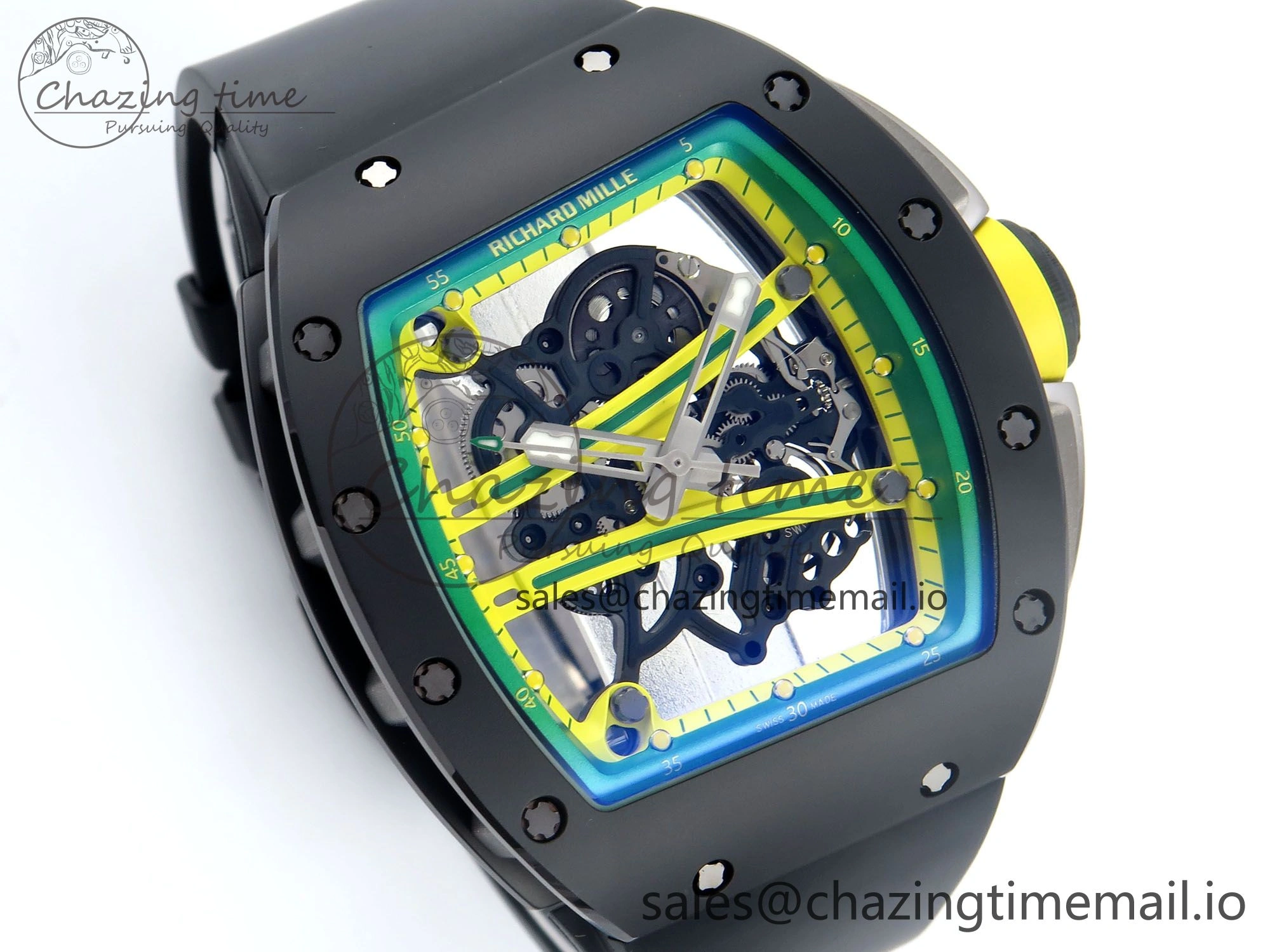 RM061 Black Ceramic ZF 1:1 Best Edition on White Rubber Strap RMUL2 Super Clone AllSeason 9188