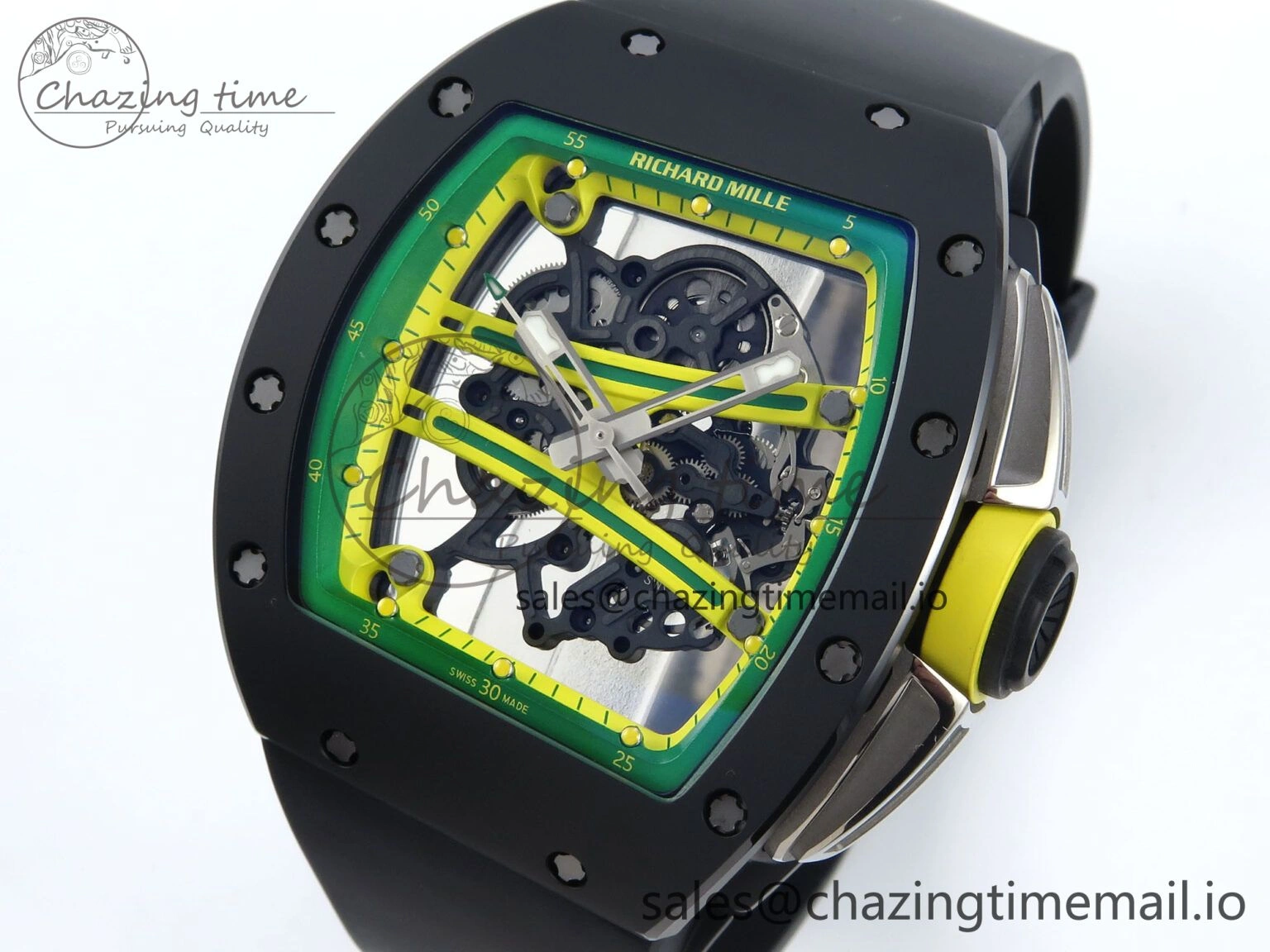 RM061 Black Ceramic ZF 1:1 Best Edition on White Rubber Strap RMUL2 Super Clone AllSeason 9188
