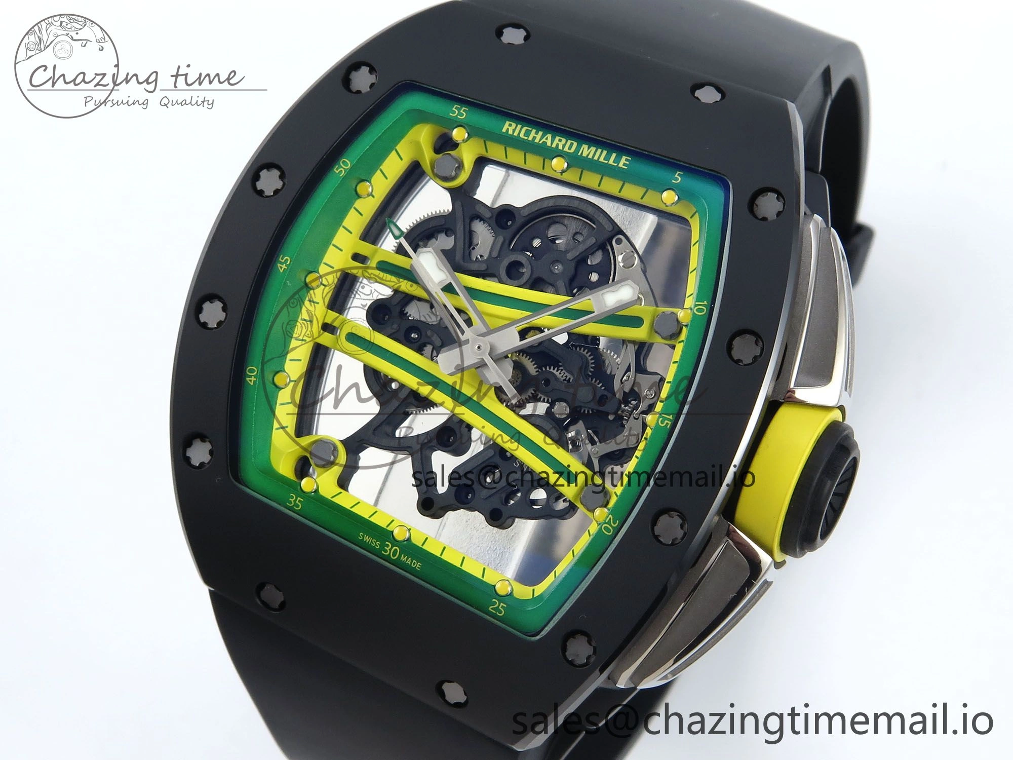 RM061 Black Ceramic ZF 1:1 Best Edition on White Rubber Strap RMUL2 Super Clone AllSeason 9188