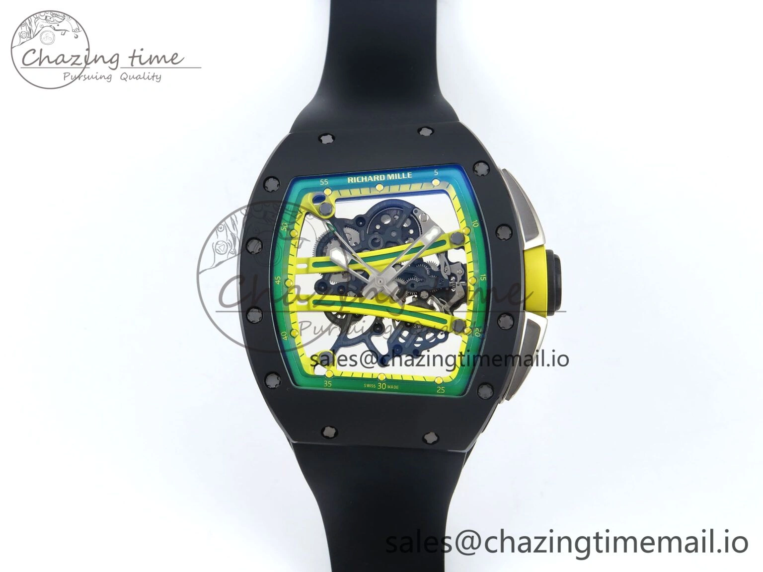 RM061 Black Ceramic ZF 1:1 Best Edition on White Rubber Strap RMUL2 Super Clone AllSeason 9188