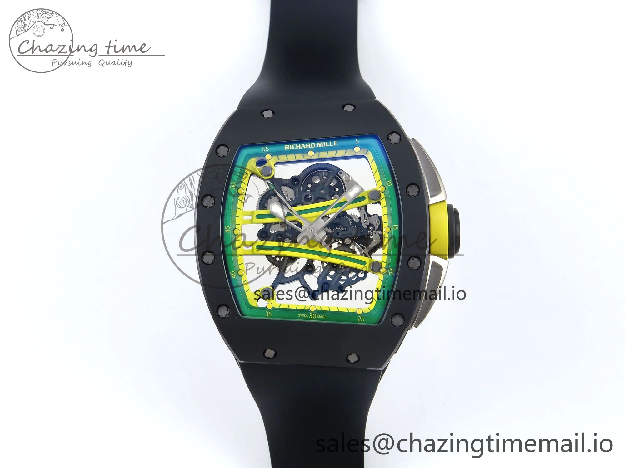 RM061 Black Ceramic ZF 1:1 Best Edition on White Rubber Strap RMUL2 Super Clone AllSeason 9188