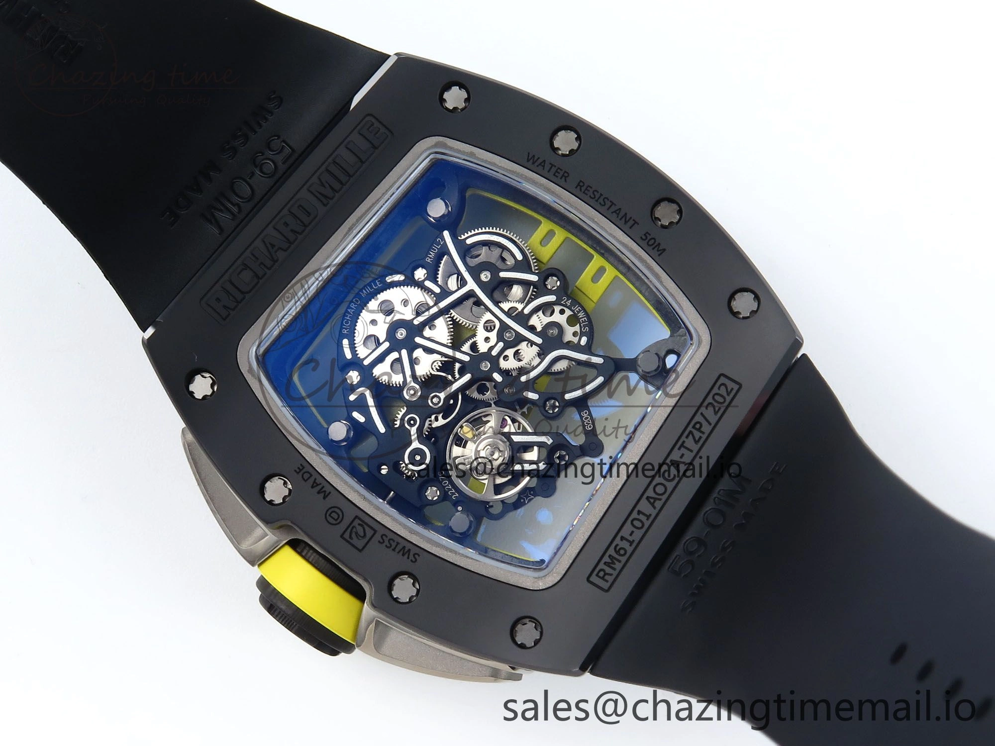 RM061 Black Ceramic ZF 1:1 Best Edition on White Rubber Strap RMUL2 Super Clone AllSeason 9188