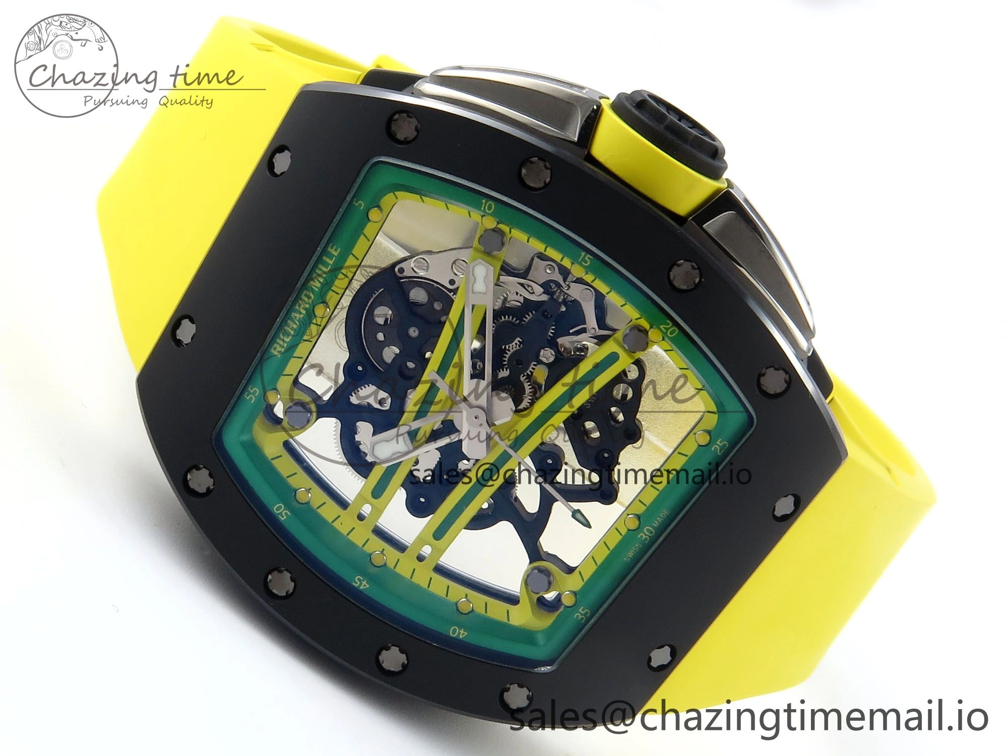 RM061 Black Ceramic ZF 1:1 Best Edition on Yellow Rubber Strap RMUL2 Super Clone Stretchable 9195