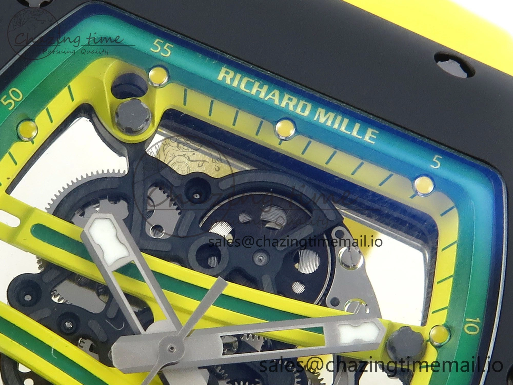 RM061 Black Ceramic ZF 1:1 Best Edition on Yellow Rubber Strap RMUL2 Super Clone Stretchable 9195