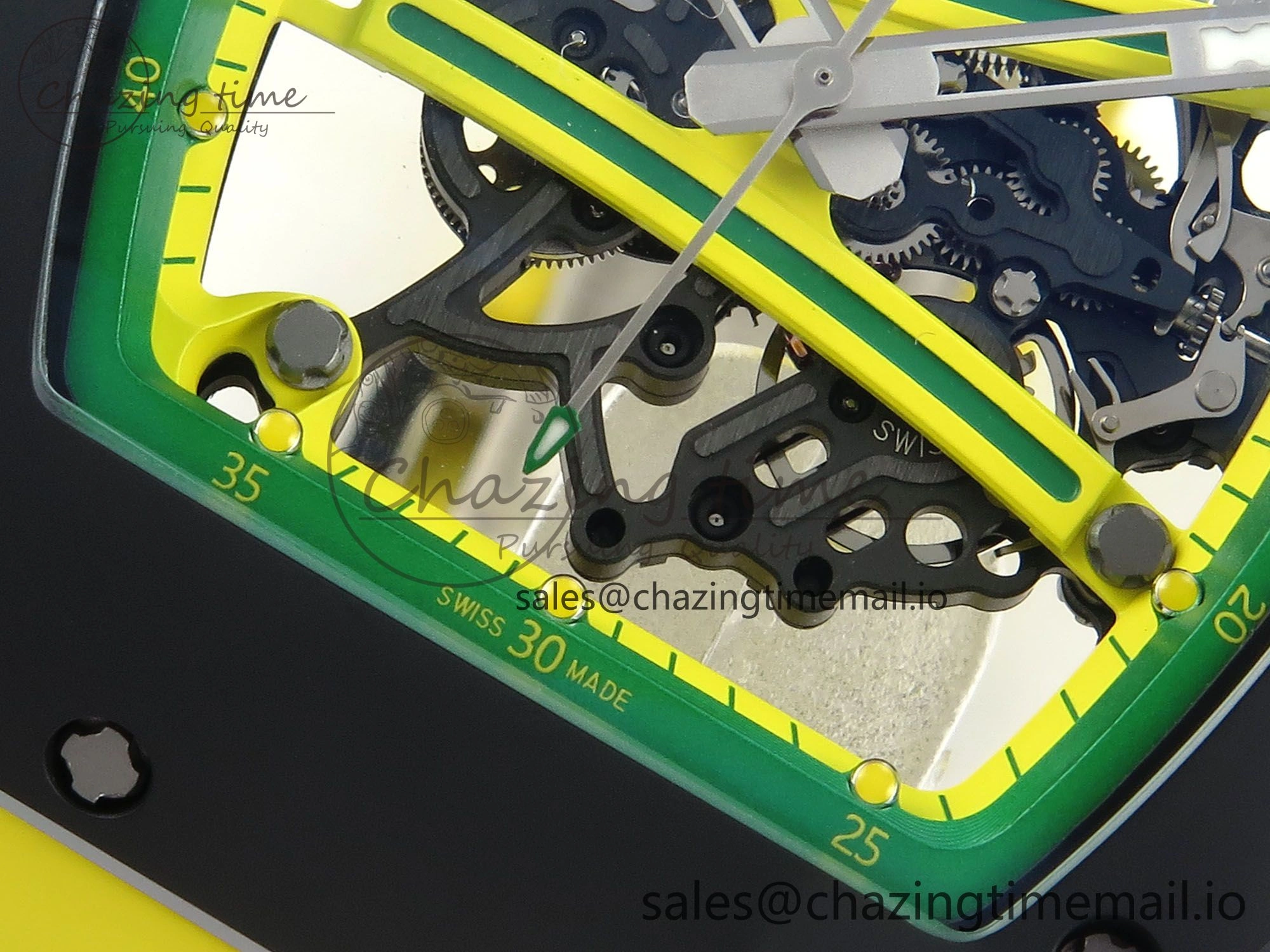 RM061 Black Ceramic ZF 1:1 Best Edition on Yellow Rubber Strap RMUL2 Super Clone Stretchable 9195