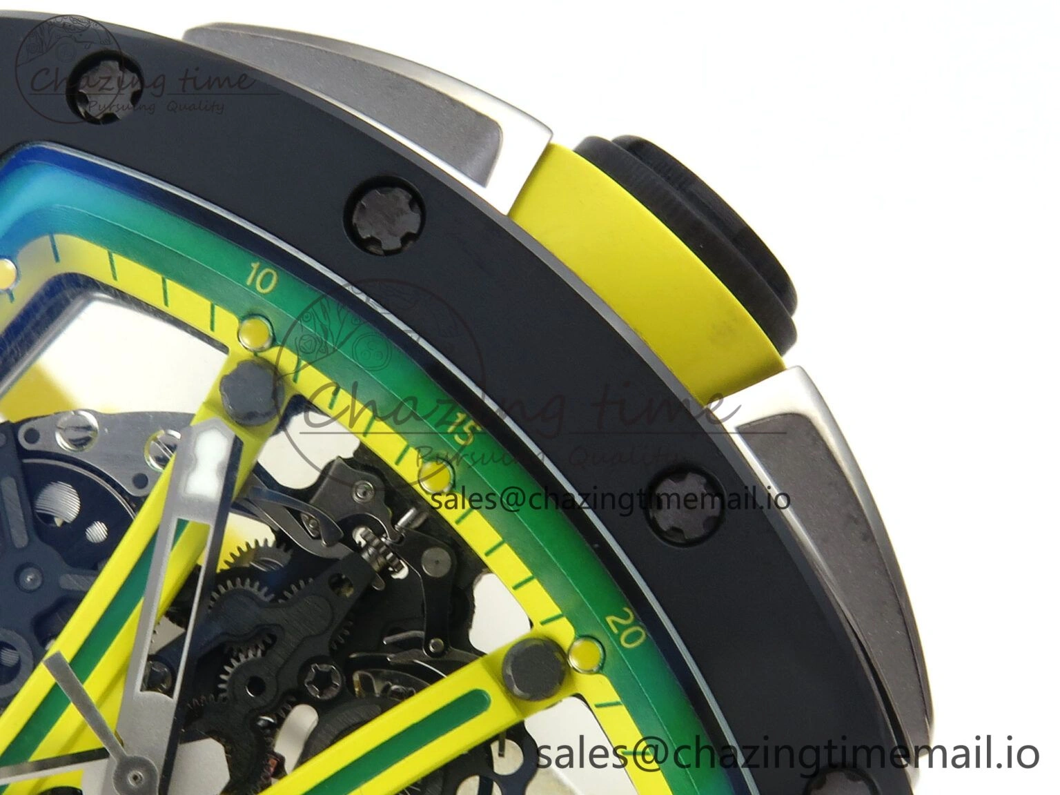 RM061 Black Ceramic ZF 1:1 Best Edition on Yellow Rubber Strap RMUL2 Super Clone Stretchable 9195
