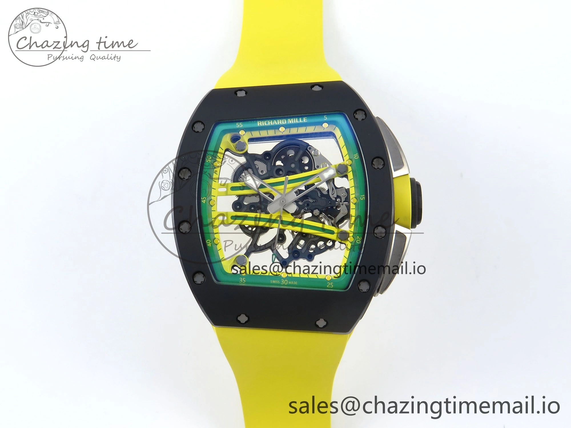 RM061 Black Ceramic ZF 1:1 Best Edition on Yellow Rubber Strap RMUL2 Super Clone Stretchable 9195