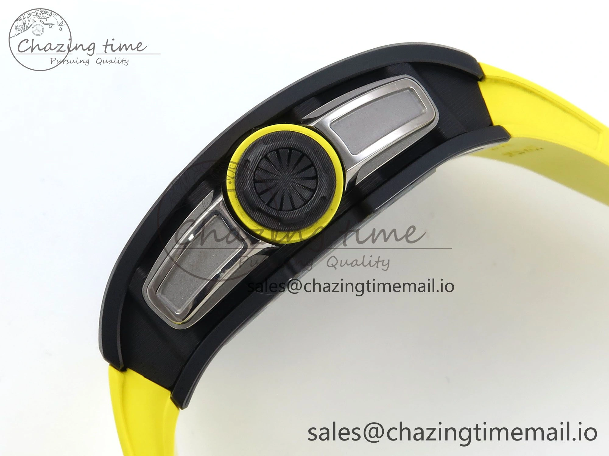 RM061 Black Ceramic ZF 1:1 Best Edition on Yellow Rubber Strap RMUL2 Super Clone Stretchable 9195